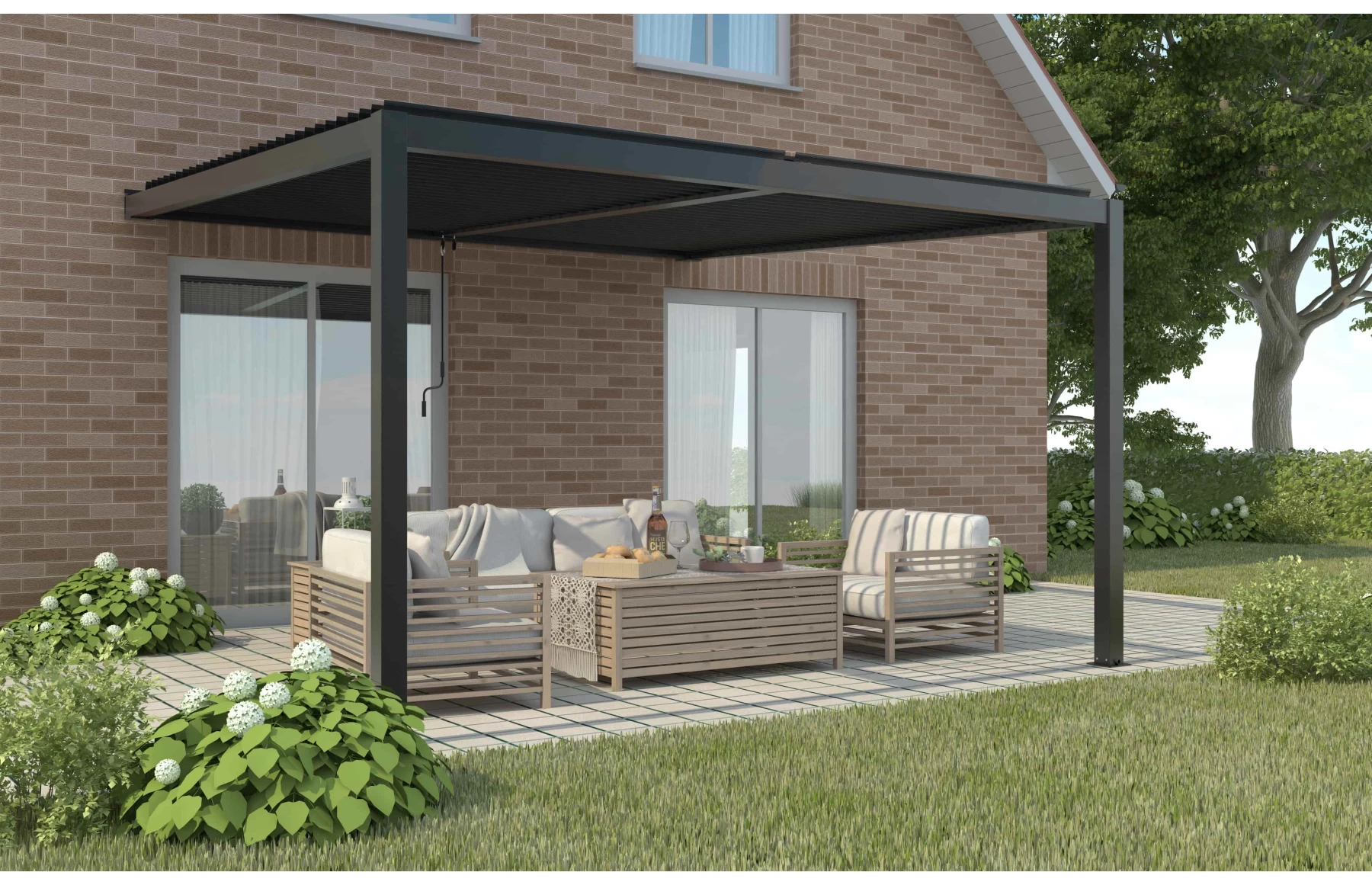 Pergola X Bioclimatica, Pavilion 4x7.8x2.3metri cu LED, prindere pe casa, Premium, Aluminiu