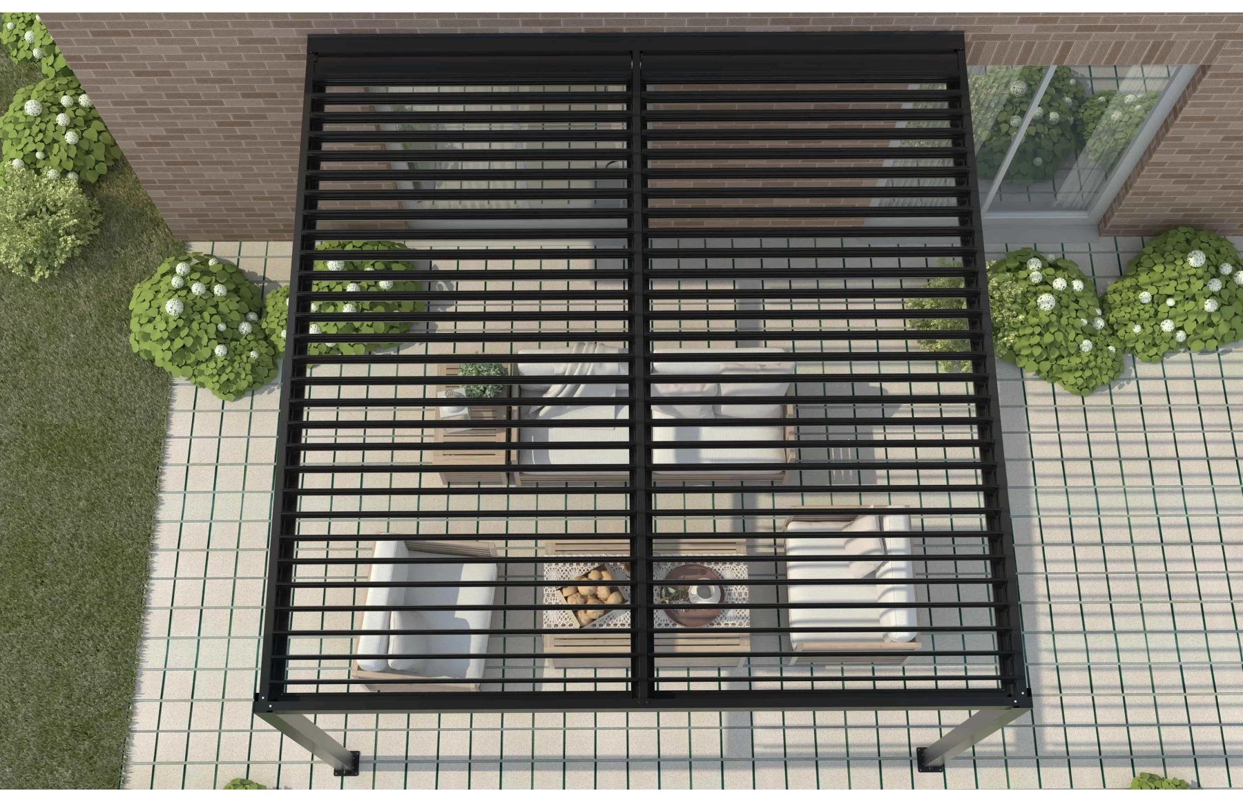 Pergola X Bioclimatica, Pavilion 3x5.8x2.3metri cu LED, prindere pe casa, Premium, Aluminiu