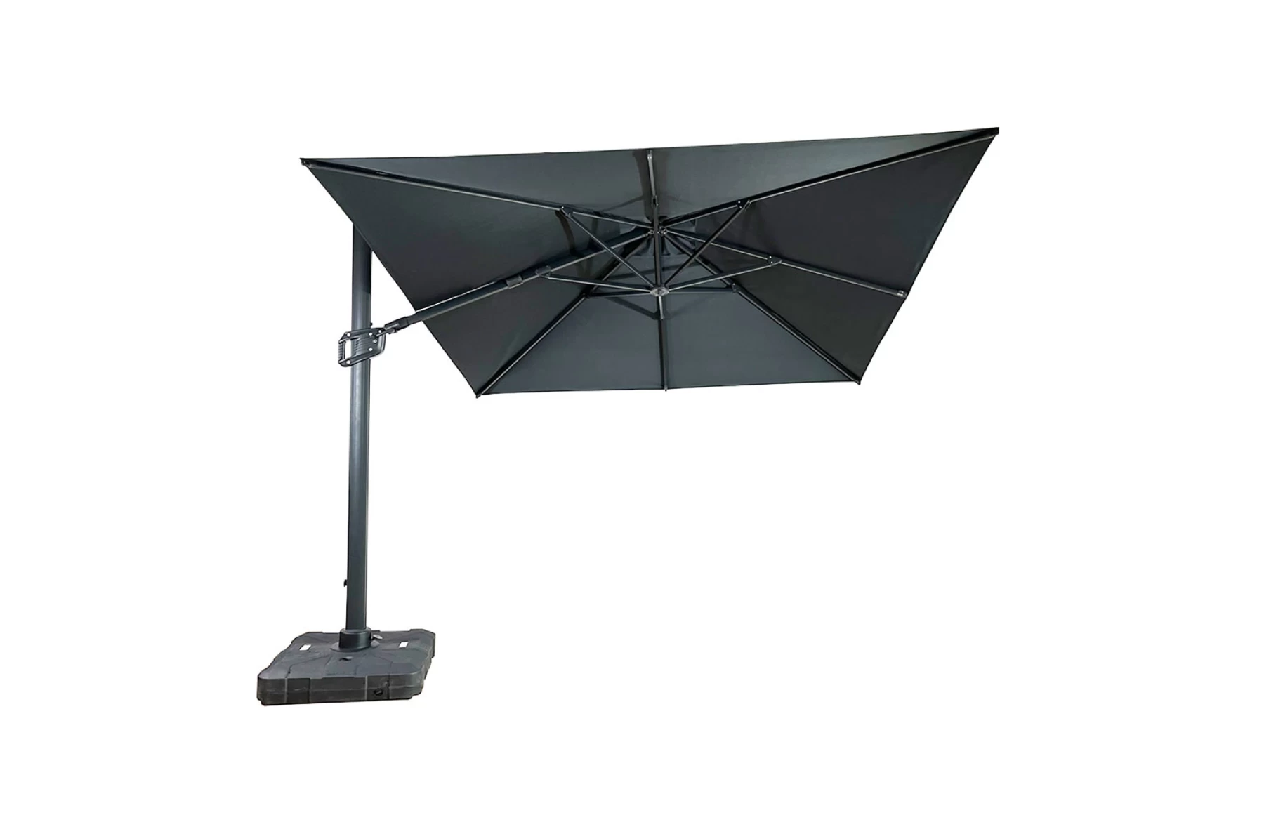 Umbrela de soare 3x3m pentru terasa si gradina, aluminiu, pliabila, culoare gri antracit, include suport de plastic