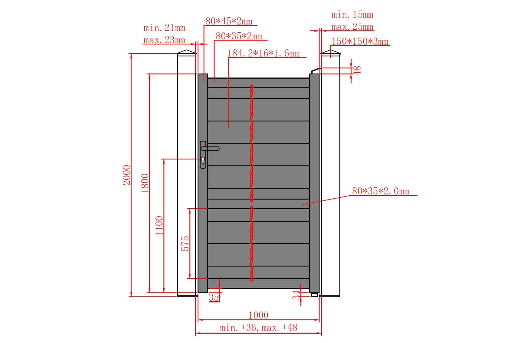 Poarta pietonala aluminiu Baldur, 1000mm lungime x 1800mm inaltime, gri antracit