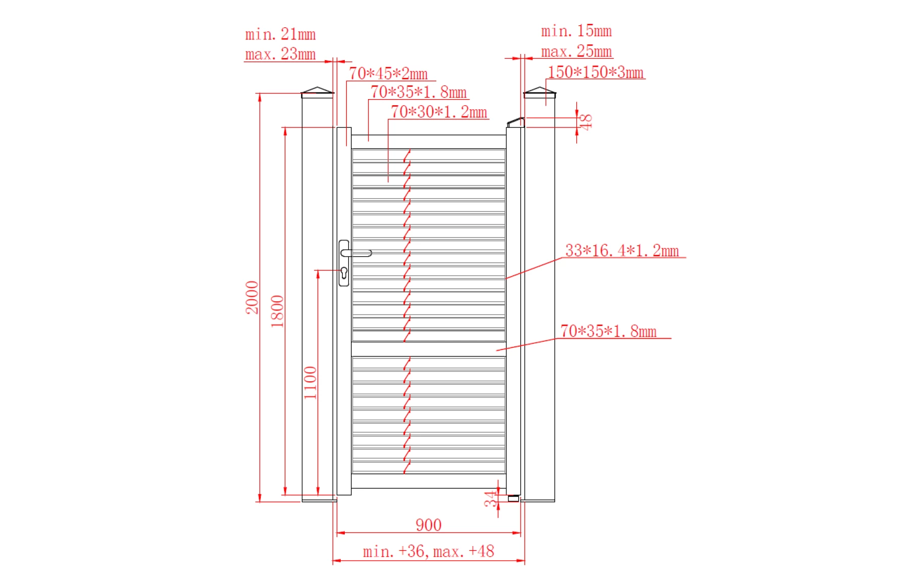 Poarta pietonala ranforsata aluminiu Jaluzea Suprem, 900mm lungim x 1800mm inaltime, gri antracit