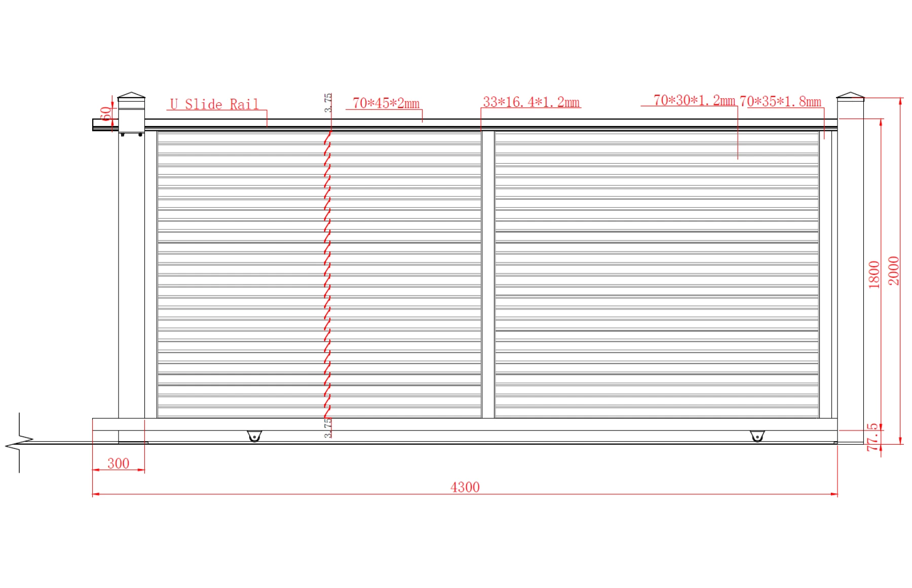 Poarta culisanta glisanta metalica din aluminiu, prefabricata, gri antracit, model Jaluzea Suprem, 4000x1800mm