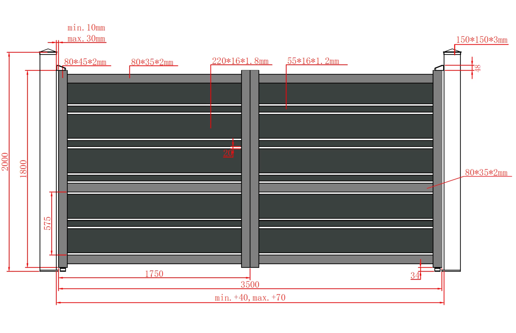Poarta auto batanta aluminiu 3500x1800mm, model Neptun, maro