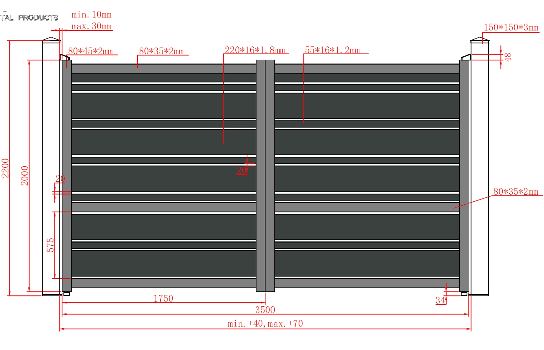 Poarta auto batanta aluminiu 3500x2000mm, prefabricat, model Neptun, gri antracit