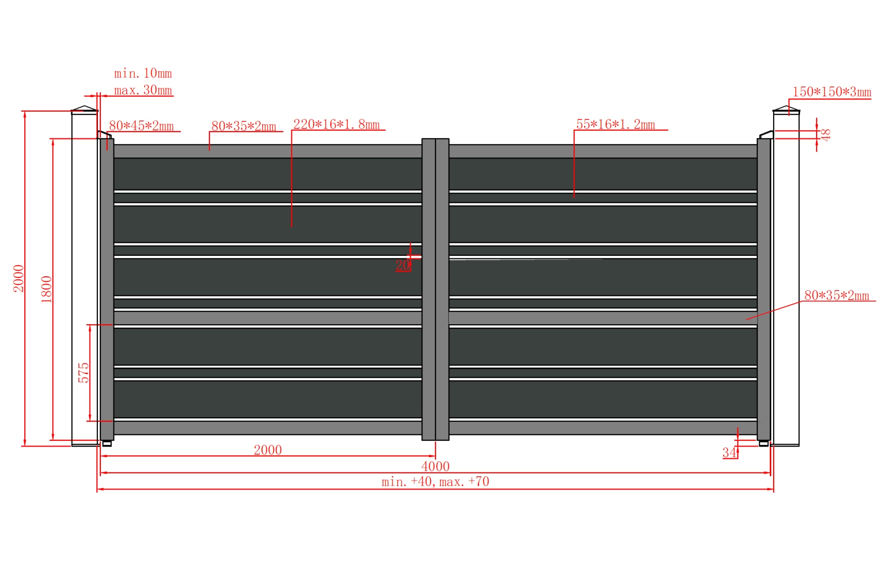 Poarta auto batanta aluminiu 4500x1800mm, model Neptun, gri antracit
