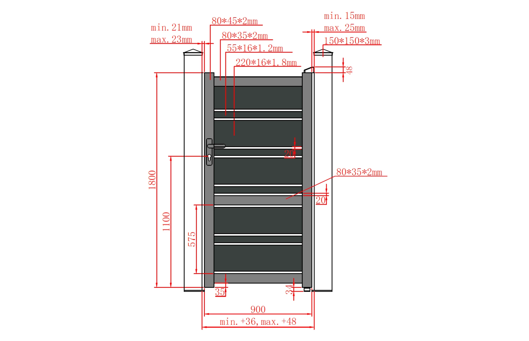 Poarta pietonala aluminiu Neptun, 900mm lungime x 1800mm inaltime, gri antracit