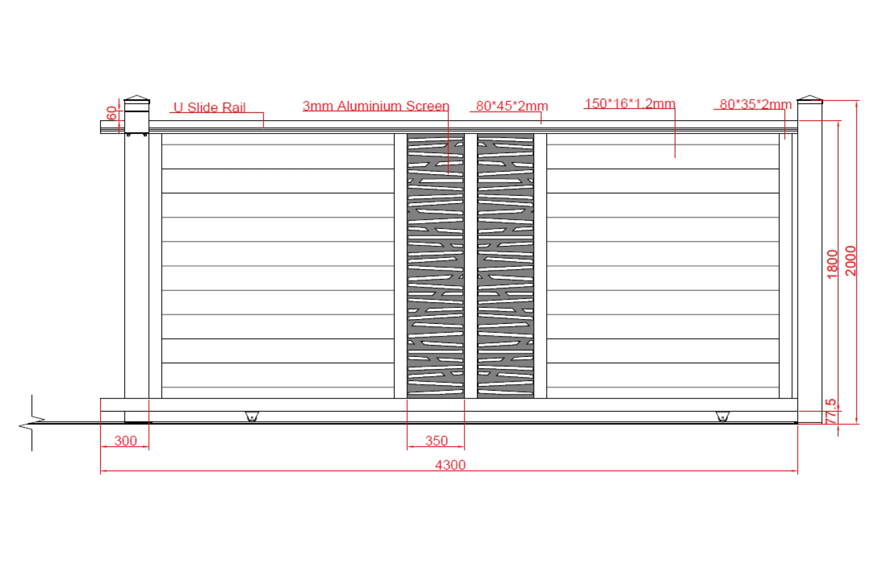 Poarta culisanta glisanta metalica din aluminiu, prefabricata, gri antracit, model Poseidon, 4000x1800mm